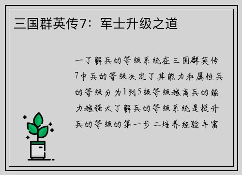 三国群英传7:军士升级之道 三国群英传7:军士升级之道